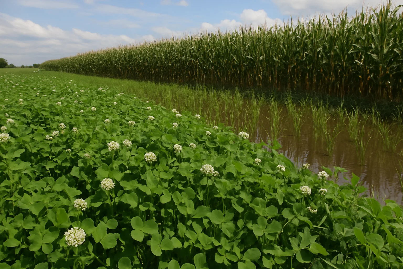 El trébol alejandrino mejora la producción de arroz y maíz en Entre Ríos
